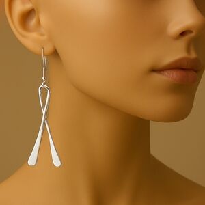 MIXIT Women's Minimalist Crossed Silver Drop Earrings  Glamorous Look Jewelry
